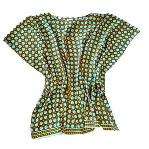 PERRY ELLIS ~ Polka Dot Women's Swim Suit Cover-Up w/Brown Aqua & Yellow Circles